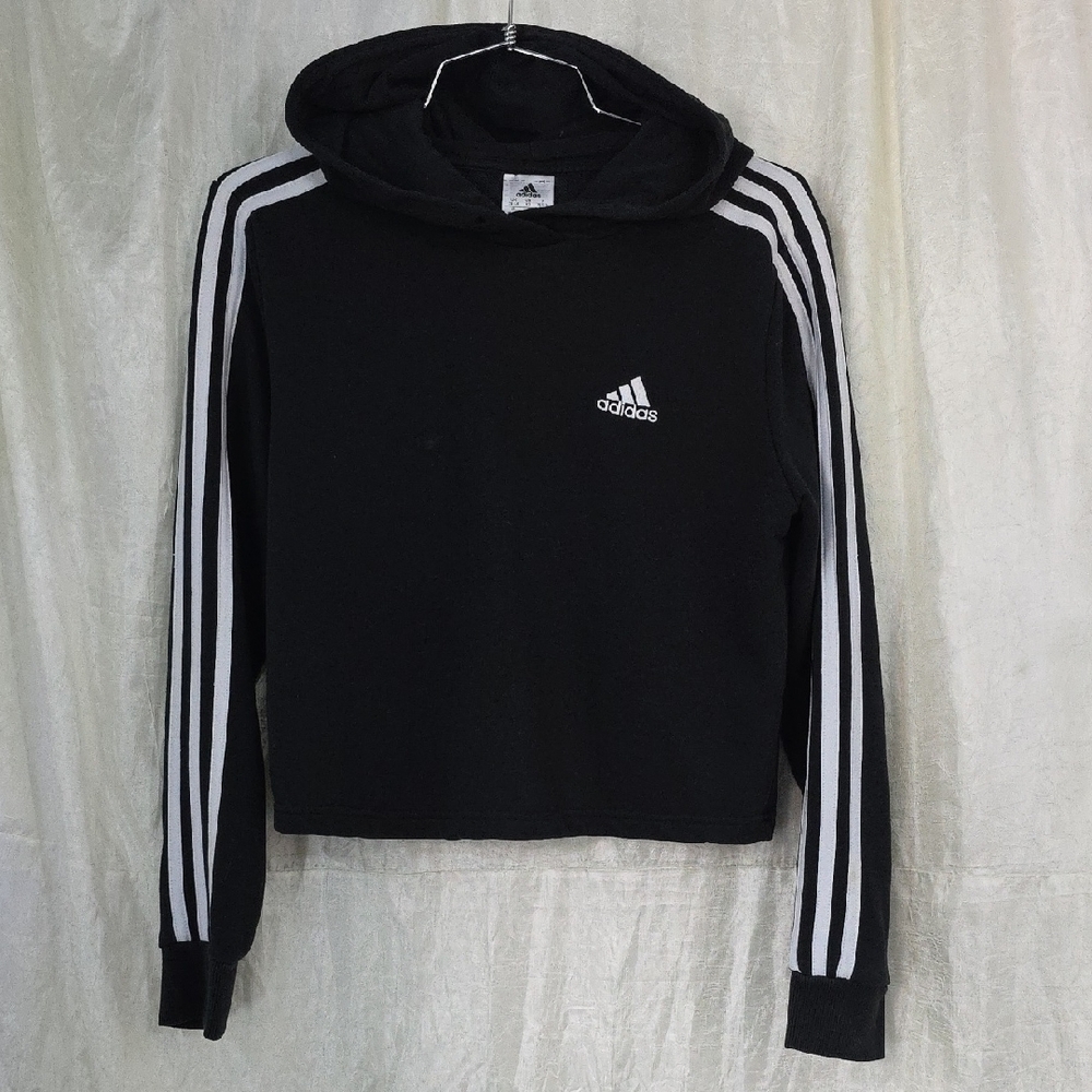 Adidas Essentials 3-Stripes Crop Hoodie Black White Women's XS